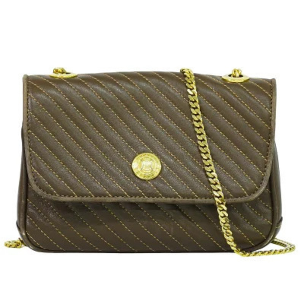 Celine Quilted Chain Shoulder Bag Leather Brown